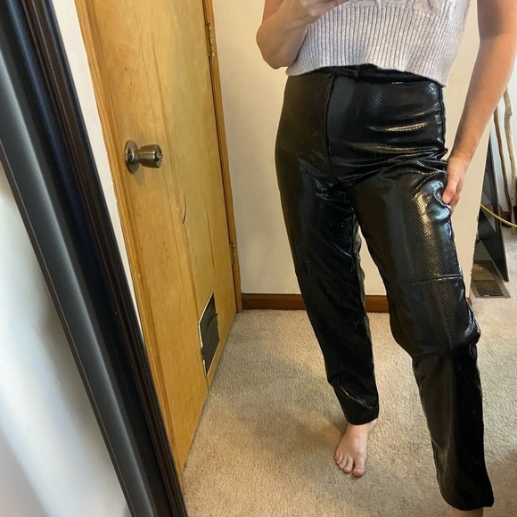 1980s Black Snake Skin Pleather High Waisted Pants - Picture 3 of 13